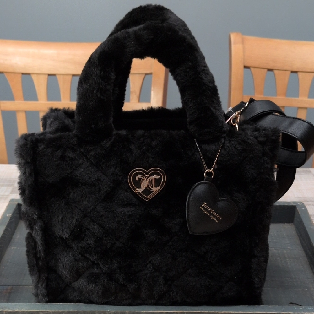 Juicy Couture Let's Get Cozy Black Faux Fur Tote